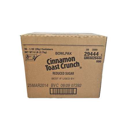 CINNAMON TOAST CRUNCH 25% Less Sugar Whole Wheat Rice Cereal With Cinnamon Bowlpak 1oz., PK96 16000-29444